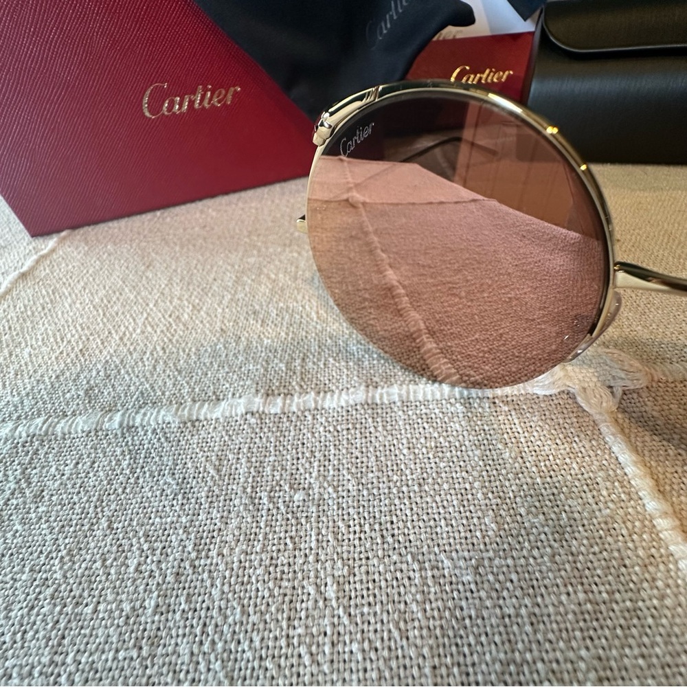 NWT Cartier | Gold Panther Pink Round Sunglasses CT0149S 003 New in Box $1395 - Picture 4 of 7